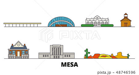 United States, Mesa flat landmarks vector illustration. United States, Mesa line city with famous 48746596