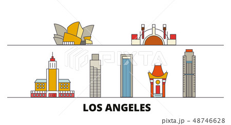 United States Los Angeles Flat Landmarks のイラスト素材