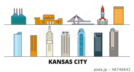 United States, Kansas City flat landmarks vector illustration. United States, Kansas City line city 48746642