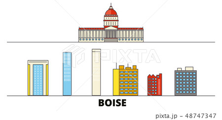 United States, Boise flat landmarks vector illustration. United States, Boise line city with famous United States, Boise flat landmarks vector illustration. United States, Boise line city with famous 48747347