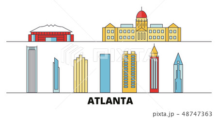 United States, Atlanta flat landmarks vector illustration. United States, Atlanta line city with 48747363