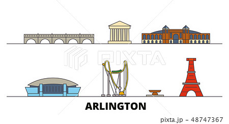 United States, Arlington flat landmarks vector illustration. United States, Arlington line city with United States, Arlington flat landmarks vector illustration. United States, Arlington line city with 48747367