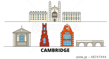 United Kingdom, Cambridge flat landmarks vector illustration. United Kingdom, Cambridge line city 48747444