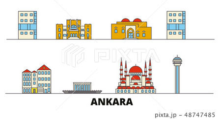 Turkey, Ankara flat landmarks vector illustration. Turkey, Ankara line city with famous travel 48747485