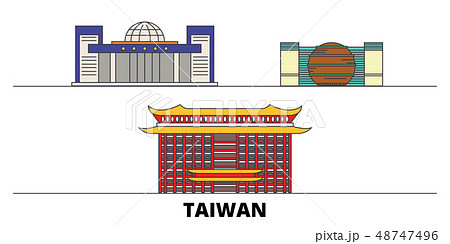 Taiwan, New Taipei City flat landmarks vector illustration. Taiwan, New Taipei City line city with Taiwan, New Taipei City flat landmarks vector illustration. Taiwan, New Taipei City line city with 48747496