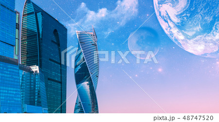 Skyscrapers on a background of the starry sky Skyscrapers on a background of the starry sky 48747520