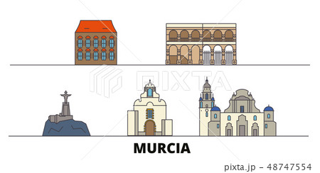 Spain, Murcia flat landmarks vector illustration. Spain, Murcia line city with famous travel sights Spain, Murcia flat landmarks vector illustration. Spain, Murcia line city with famous travel sights 48747554