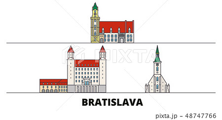 Slovakia, Bratislava flat landmarks vector illustration. Slovakia, Bratislava line city with famous Slovakia, Bratislava flat landmarks vector illustration. Slovakia, Bratislava line city with famous 48747766