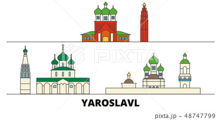 Russia, Yaroslavl flat landmarks vector illustration. Russia, Yaroslavl line city with famous travel 48747799