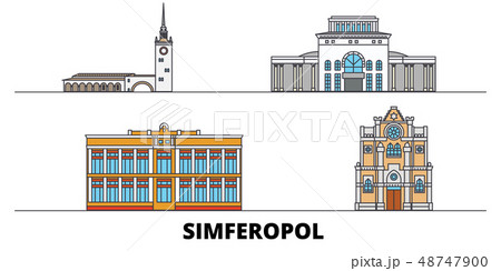 Russia, Simferopol flat landmarks vector illustration. Russia, Simferopol line city with famous Russia, Simferopol flat landmarks vector illustration. Russia, Simferopol line city with famous 48747900