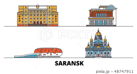 Russia, Saransk flat landmarks vector illustration. Russia, Saransk line city with famous travel 48747911