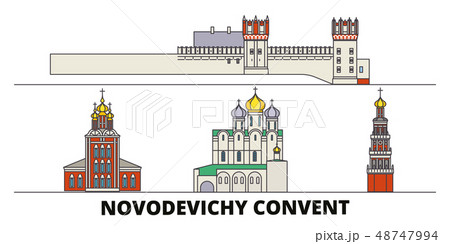 Russia, Moscow, Novodevichy Convent flat landmarks vector illustration. Russia, Moscow, Novodevichy 48747994