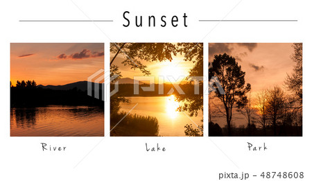 collection of sunset landscape - collage with text 48748608