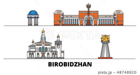 Russia, Birobidzhan flat landmarks vector illustration. Russia, Birobidzhan line city with famous 48748920