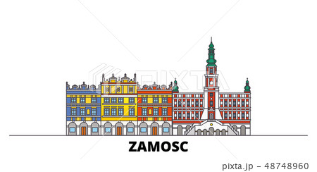 Poland, Zamosc flat landmarks vector illustration. Poland, Zamosc line city with famous travel 48748960