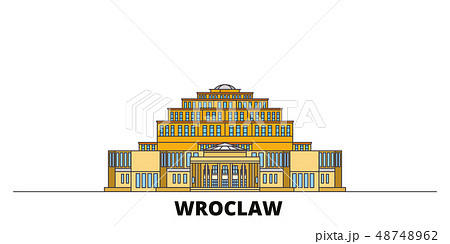 Poland, Wroclaw, Centennial Hall flat landmarks vector illustration. Poland, Wroclaw, Centennial 48748962