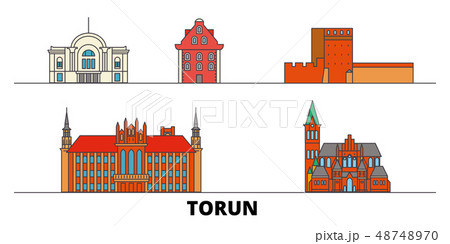 Poland, Torun flat landmarks vector illustration. Poland, Torun line city with famous travel sights 48748970