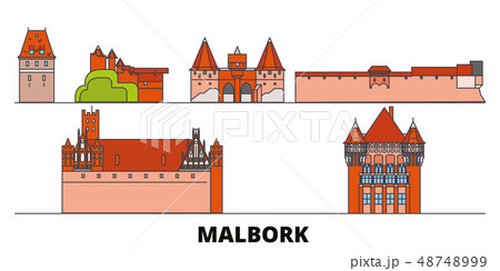 Poland, Malbork flat landmarks vector illustration. Poland, Malbork line city with famous travel 48748999