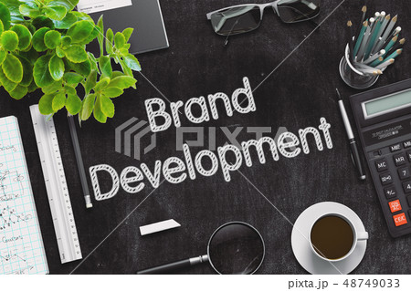 Brand Development Concept on Black Chalkboard. 3D Rendering. Brand Development Concept on Black Chalkboard. 3D Rendering. 48749033