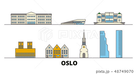 Norway, Oslo flat landmarks vector illustration. Norway, Oslo line city with famous travel sights 48749070