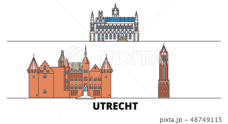 Netherlands, Utrecht flat landmarks vector illustration. Netherlands, Utrecht line city with famous Netherlands, Utrecht flat landmarks vector illustration. Netherlands, Utrecht line city with famous 48749115