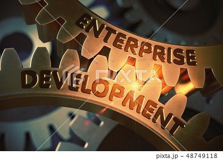 Enterprise Development on Golden Cog Gears. 3D Illustration. Enterprise Development on Golden Cog Gears. 3D Illustration. 48749118