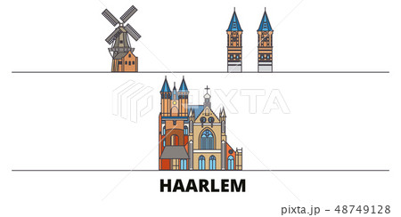 Netherlands, Haarlem flat landmarks vector illustration. Netherlands, Haarlem line city with famous 48749128