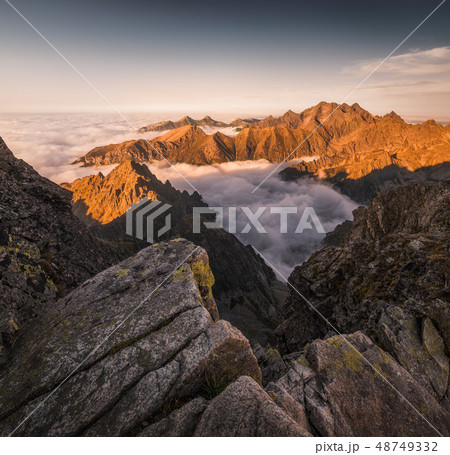 Mountains with Inversion at Sunset Mountains with Inversion at Sunset 48749332