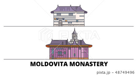 Moldavia, Arbore Church, Moldovita Monastery flat landmarks vector illustration. Moldavia, Arbore 48749496