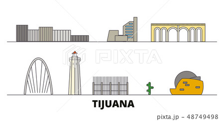 Mexico, Tijuana flat landmarks vector illustration. Mexico, Tijuana line city with famous travel 48749498