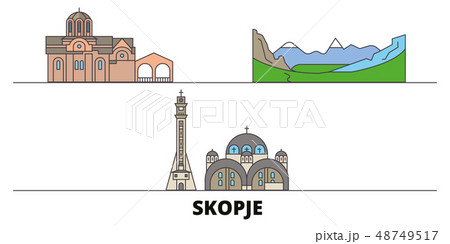 Macedonia, Skopje flat landmarks vector illustration. Macedonia, Skopje line city with famous travel 48749517