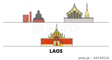 Laos flat landmarks vector illustration. Laos line city with famous travel sights, skyline, design.  48749526
