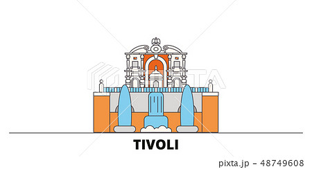 Italy, Tivoli, Villa D'este flat landmarks vector illustration. Italy, Tivoli, Villa D'este line Italy, Tivoli, Villa D'este flat landmarks vector illustration. Italy, Tivoli, Villa D'este line 48749608