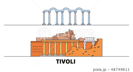 Italy, Tivoli, Villa Adriana flat landmarks vector illustration. Italy, Tivoli, Villa Adriana line 48749611