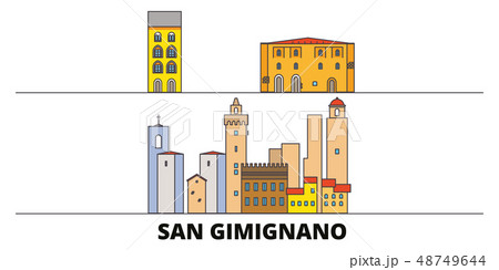 Italy, San Gimignano City flat landmarks vector illustration. Italy, San Gimignano City line city 48749644