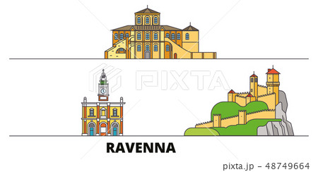 Italy, Ravenna flat landmarks vector illustration. Italy, Ravenna line city with famous travel 48749664
