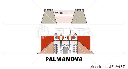Italy, Palmanova flat landmarks vector illustration. Italy, Palmanova line city with famous travel Italy, Palmanova flat landmarks vector illustration. Italy, Palmanova line city with famous travel 48749987