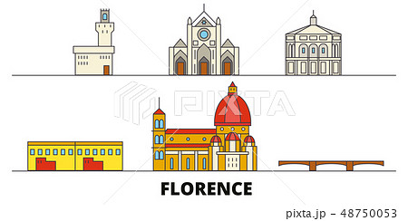 Italy, Florence flat landmarks vector illustration. Italy, Florence line city with famous travel Italy, Florence flat landmarks vector illustration. Italy, Florence line city with famous travel 48750053