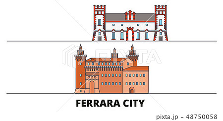 Italy, Ferrara City flat landmarks vector illustration. Italy, Ferrara City line city with famous Italy, Ferrara City flat landmarks vector illustration. Italy, Ferrara City line city with famous 48750058