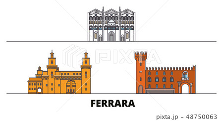Italy, Ferrara flat landmarks vector illustration. Italy, Ferrara line city with famous travel Italy, Ferrara flat landmarks vector illustration. Italy, Ferrara line city with famous travel 48750063