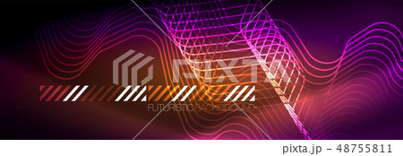 Glowing neon abstract lines, techno futuristic template Glowing neon abstract lines, techno futuristic template 48755811