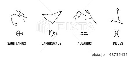 4 Zodiac signs with constellations. Sagittarius, capricorn, aquarius, pisces. Vector. 4 Zodiac signs with constellations. Sagittarius, capricorn, aquarius, pisces. Vector. 48756435