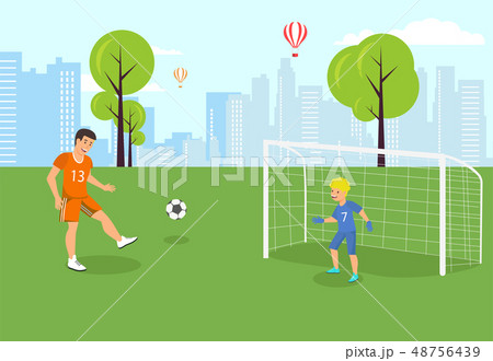 Vector Flat Soccer Son Stands Gate and Catch. Vector Flat Soccer Son Stands Gate and Catch. 48756439