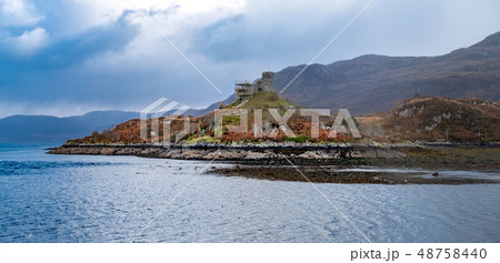 Scaffold around 'Caisteal Maol', Gaelic: Caisteal, 'Castle', Maol, 'bare' , a ruined castle located Scaffold around 'Caisteal Maol', Gaelic: Caisteal, 'Castle', Maol, 'bare' , a ruined castle located 48758440