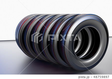 New winter tires with a modern tread on the black background. New winter tires with a modern tread on the black background. 48759897