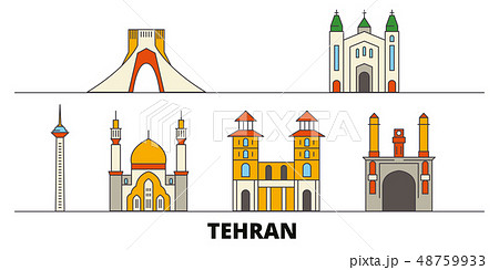 Iran, Tehran flat landmarks vector illustration. Iran, Tehran line city with famous travel sights Iran, Tehran flat landmarks vector illustration. Iran, Tehran line city with famous travel sights 48759933