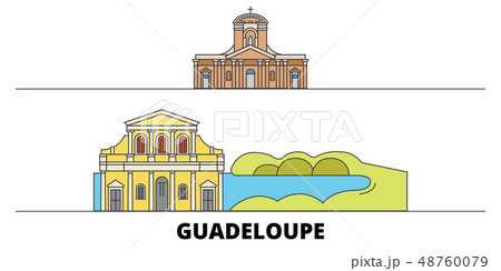 Guadeloupe flat landmarks vector illustration. Guadeloupe line city with famous travel sights 48760079