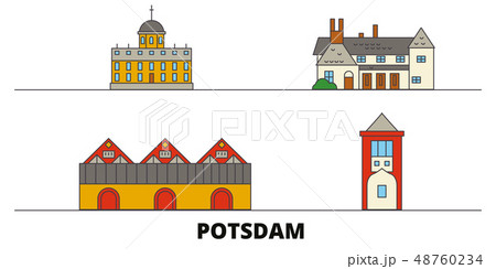 Germany, Potsdam flat landmarks vector illustration. Germany, Potsdam line city with famous travel Germany, Potsdam flat landmarks vector illustration. Germany, Potsdam line city with famous travel 48760234