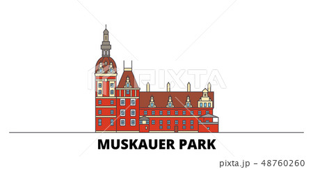 Germany, Muskauer Parki flat landmarks vector illustration. Germany, Muskauer Parki line city with Germany, Muskauer Parki flat landmarks vector illustration. Germany, Muskauer Parki line city with 48760260