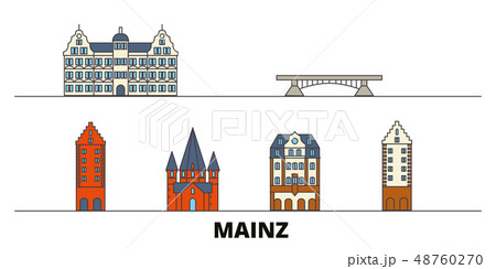 Germany, Mainz flat landmarks vector illustration. Germany, Mainz line city with famous travel Germany, Mainz flat landmarks vector illustration. Germany, Mainz line city with famous travel 48760270